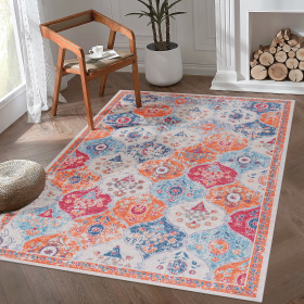 Naar 6x9 Cream Area Rugs, Washable Rug, Low-Pile, Non-Slip, Non-Shedding, Foldable, Kid & Pet Friendly - Area Rugs for living room, bedroom, kitchen