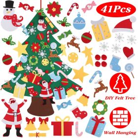 41Pcs DIY Felt Christmas Tree Detachable Ornaments for Kids Toddler Wall Hanging Christmas Decoration Xmas Gift for Kids