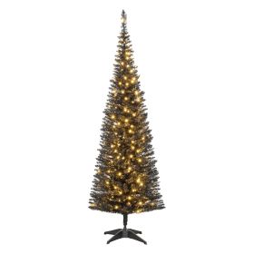 Tall Pre-Lit Slim Noble Fir Artificial Christmas Tree with Warm White LED Lights and Branch Tips, for Christmas Decoration (Color: Black, size: 5ft)